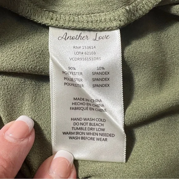 Another Love Velvet Mini Dress Hunter Green V-Neck A-Line Medium Soft - Picture 6 of 8